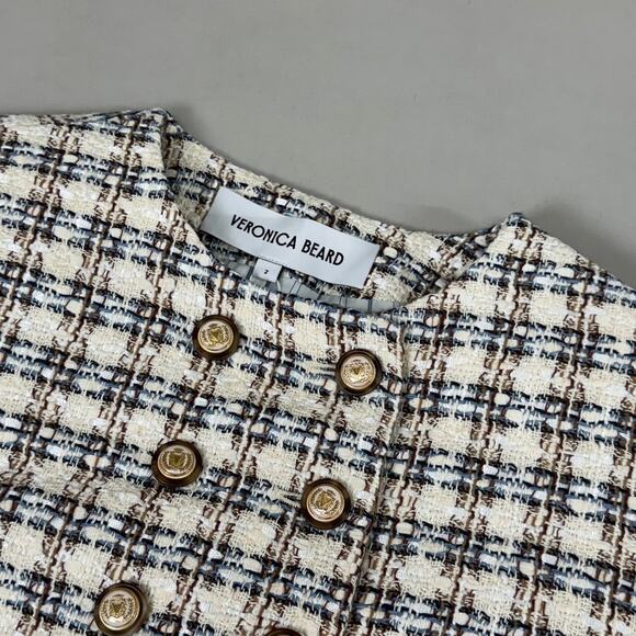 VERONICA BEARD Bentley Tweed Jacket Sz-2 Ivory/Camel 2406TW6810474 - Picture 2 of 16